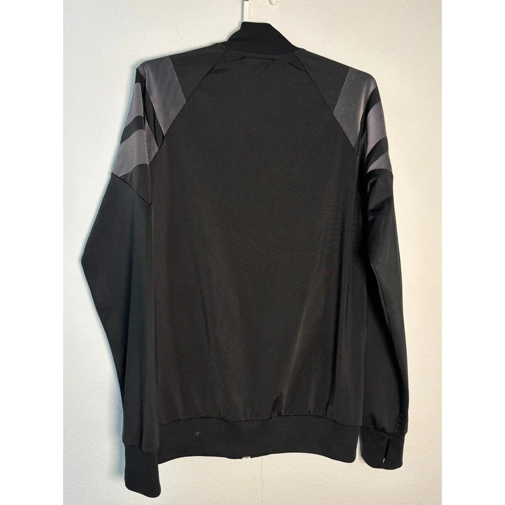 Adidas Mens Full Zip Track Jacket Black Grey Striped Soccer Training Large